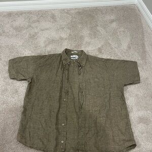 Men's Brown 100% Linen Short Sleeve Shirt